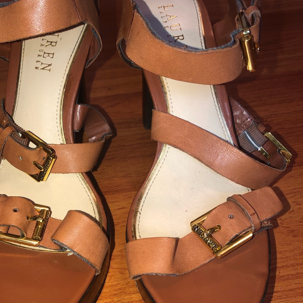 Ralph Lauren brown buckle strap heels